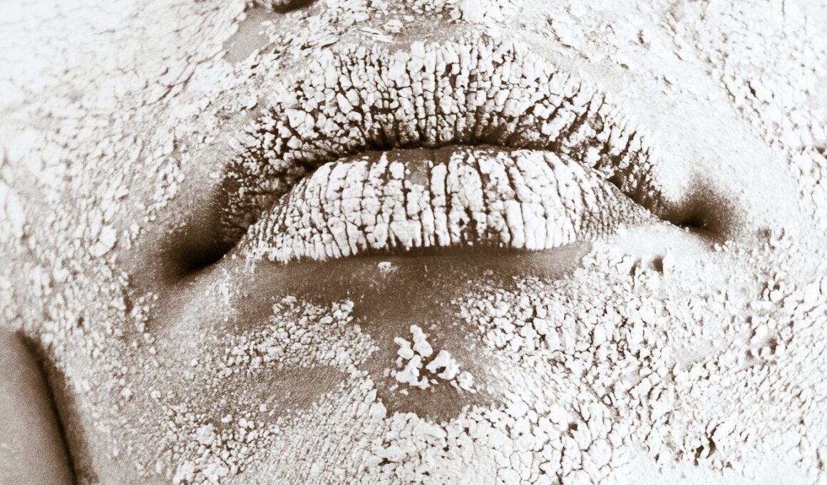 Close up of a mouth area covered with a white substance flaking off