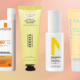 Selection of four sunscreens safe for acne-prone skin lined up