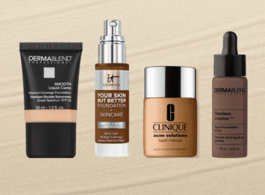Four bottles of foundation in different shades
