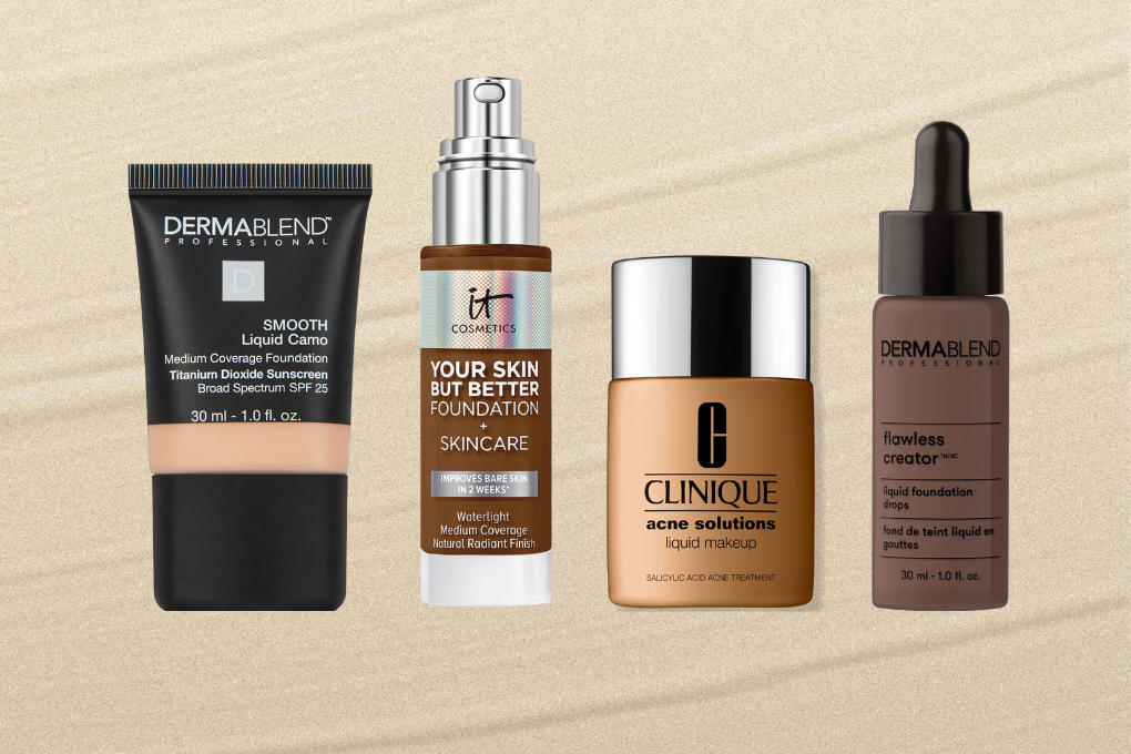 Four bottles of foundation in different shades